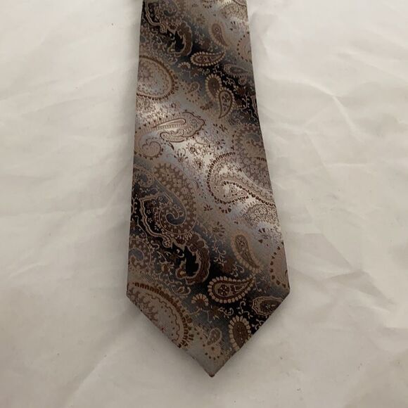 Pierre Cardin Tie Business Casual Paisley Brown Gray Silk Neutral Classic - Picture 1 of 7